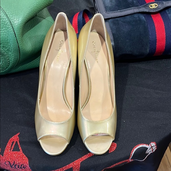 preloved Cole Haan Metallic Gold Peep-Toe Heels - Picture 1 of 6